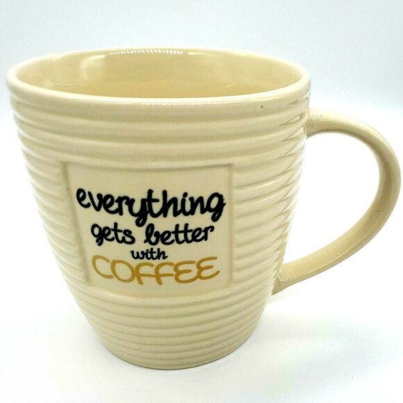 The Old Pottery Company "everything gets better with Coffee" Ribbed Coffee Mug - Picture 4 of 12